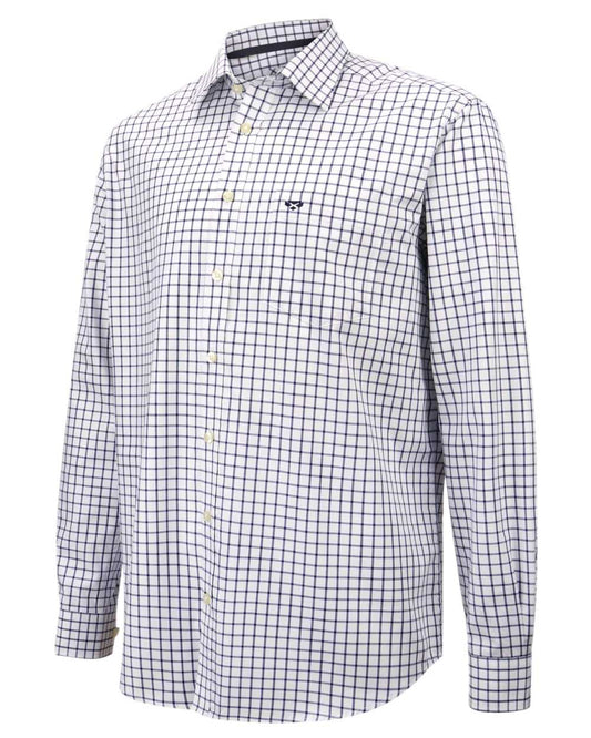 Navy White Check Coloured Hoggs of Fife Turnberry Cotton Twill Shirt on white background #colour_navy-white-check