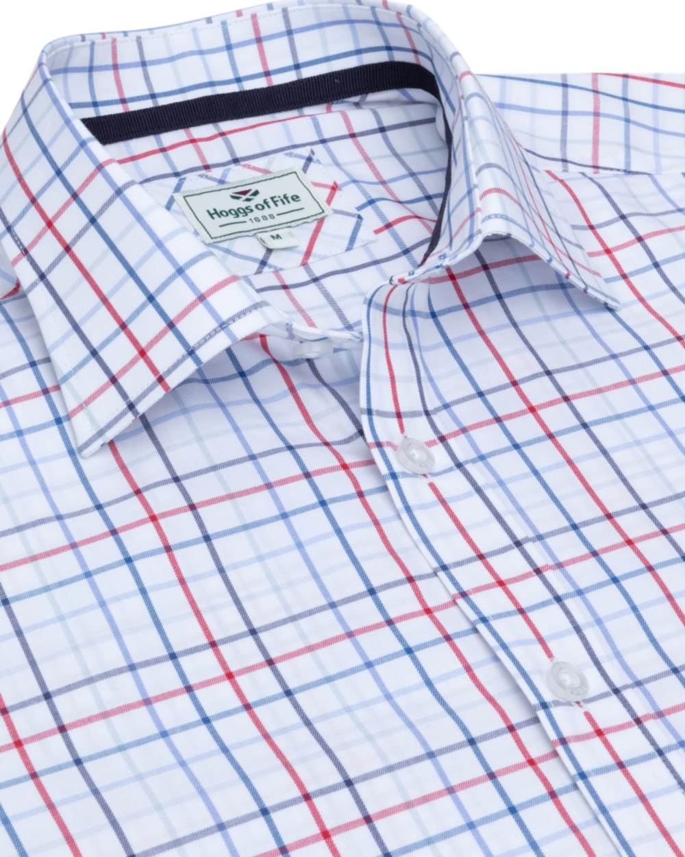 White Red Navy Coloured Hoggs of Fife Turnberry Cotton Twill Shirt on white background #colour_white-red-navy