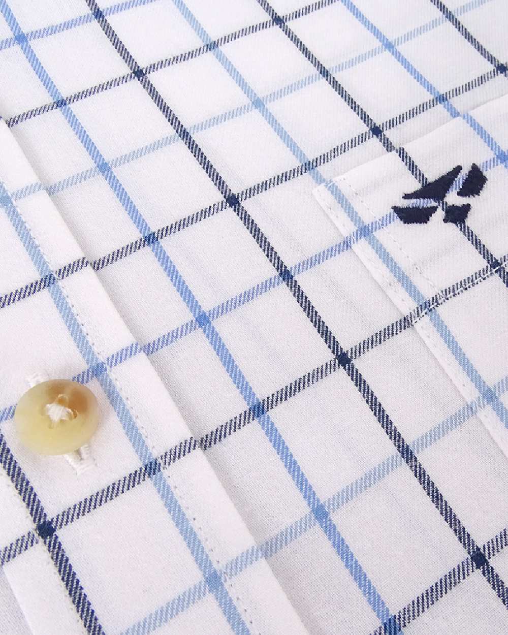 White Navy Check Coloured Hoggs of Fife Viscount Premier Tattersall Shirt on white background #colour_white-navy-check
