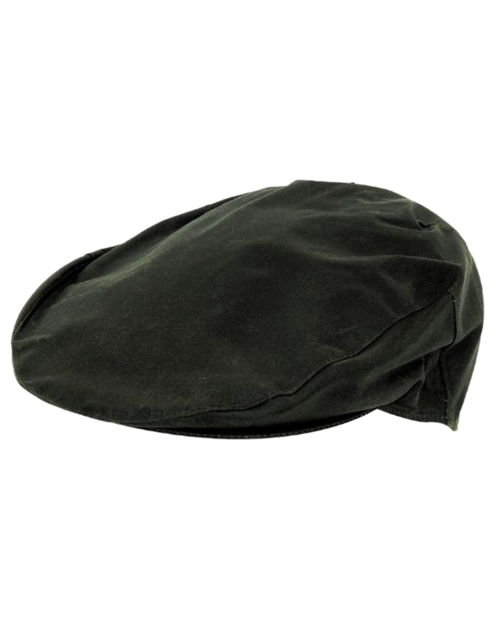 Dark Olive Coloured Hoggs of Fife Wax Flat Cap on white background #colour_dark-olive