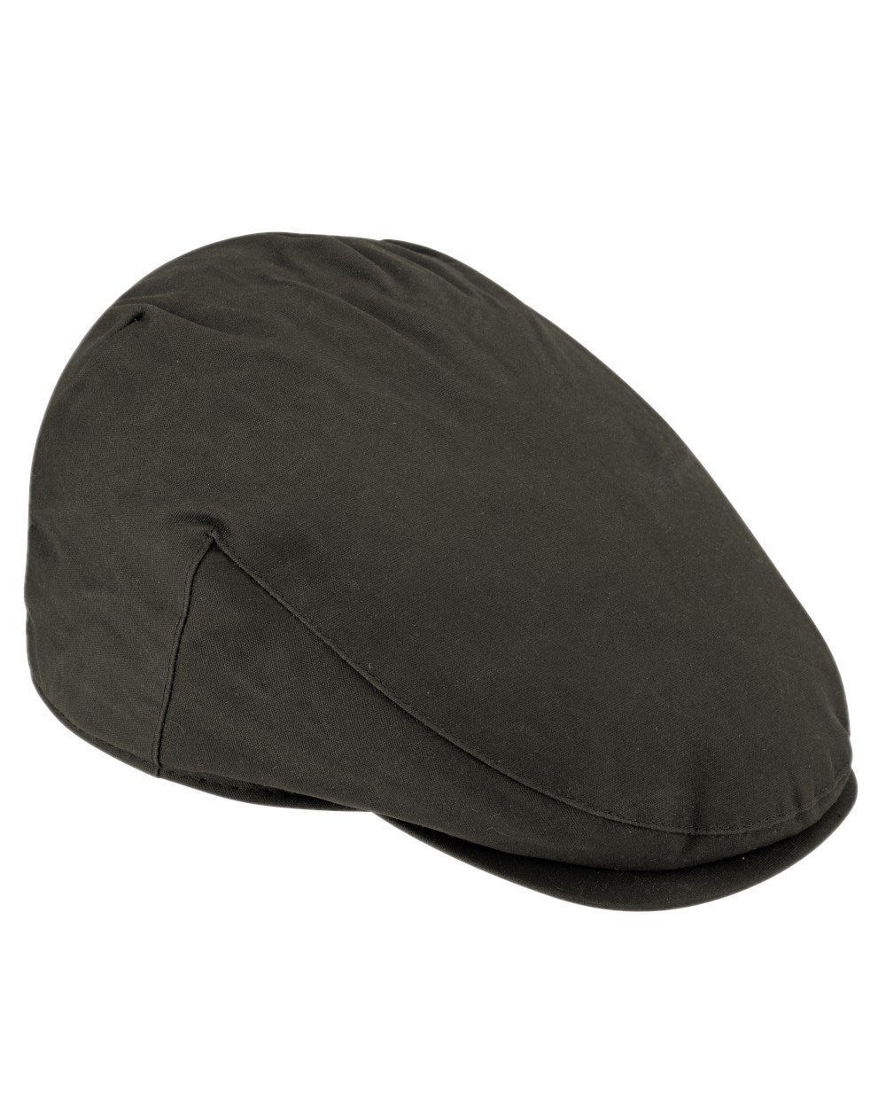 Dark Olive Coloured Hoggs of Fife Wax Flat Cap on white background #colour_dark-olive