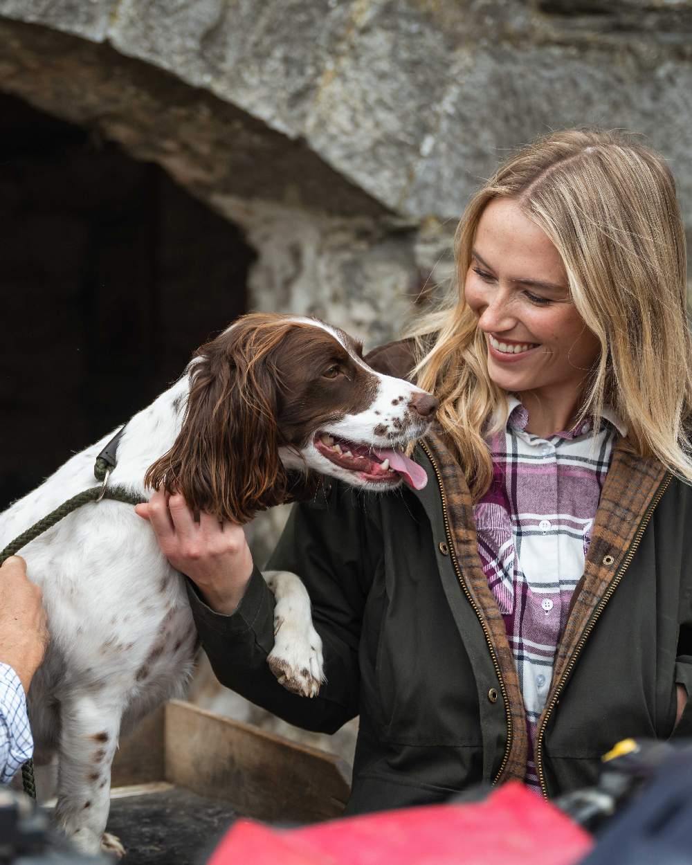 Berry Check Coloured Hoggs of Fife Womens Caitlyn Oversized Flannel Shirt on outdoor background #colour_berry-check