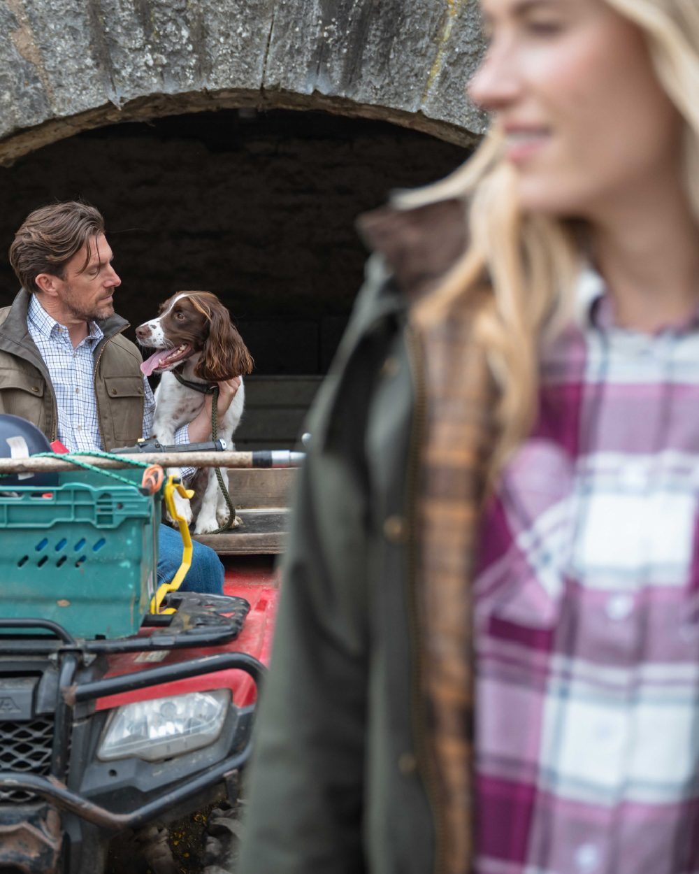 Berry Check Coloured Hoggs of Fife Womens Caitlyn Oversized Flannel Shirt on outdoor background #colour_berry-check