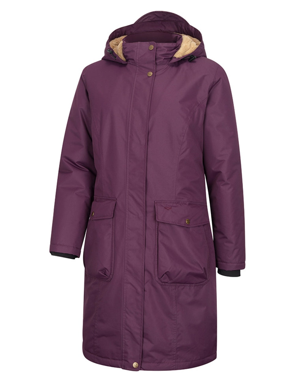 Black Berry Coloured Hoggs of Fife Womens Walker Long Coat on white background #colour_black-berry