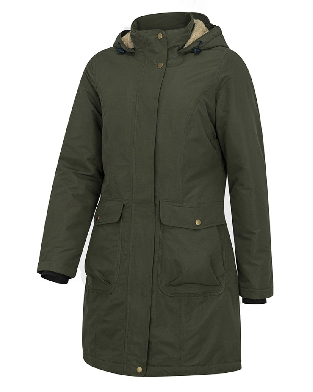 Green coloured Hoggs of Fife Womens Walker Long Coat on white background #colour_green
