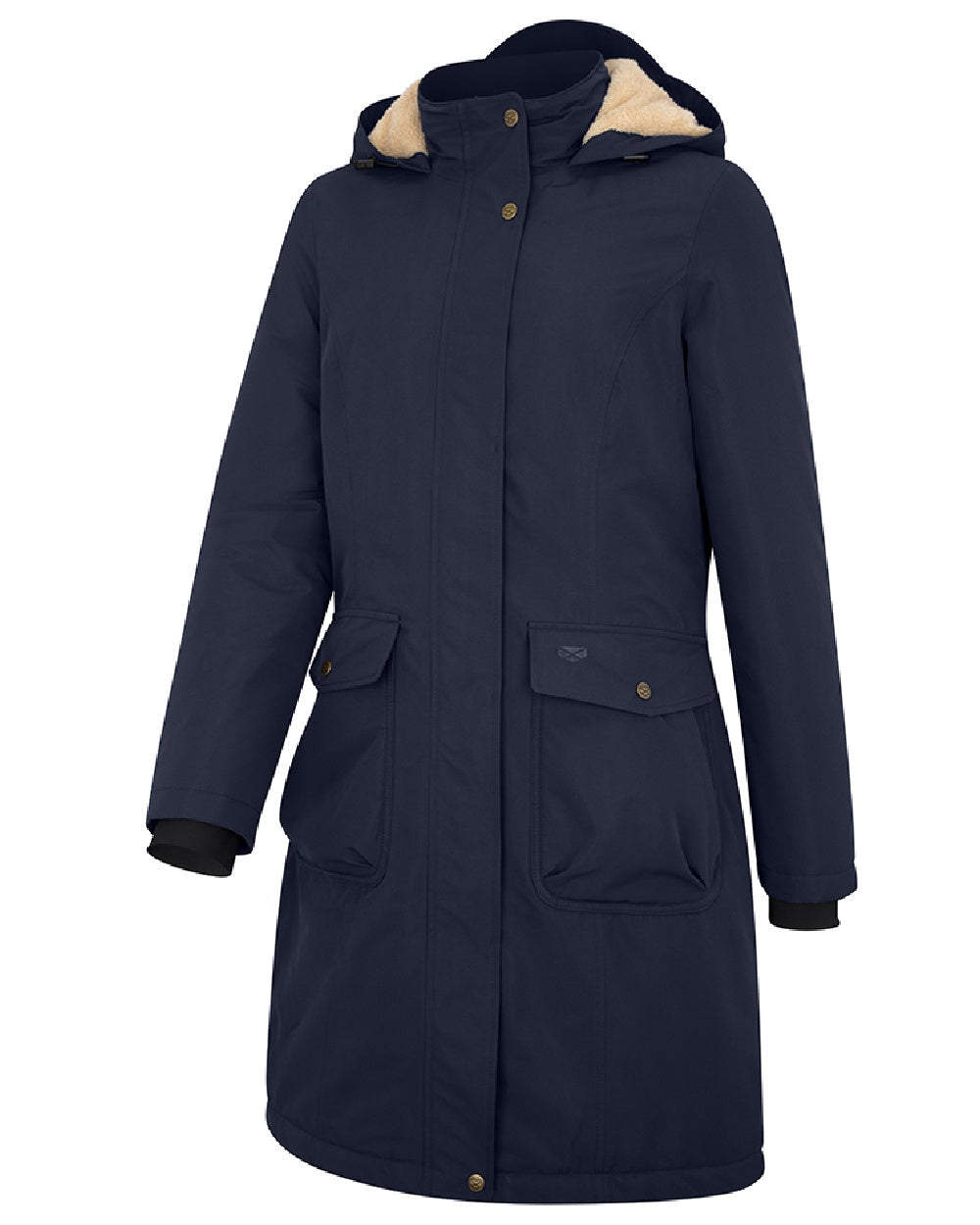 Navy coloured Hoggs of Fife Womens Walker Long Coat on white background #colour_navy