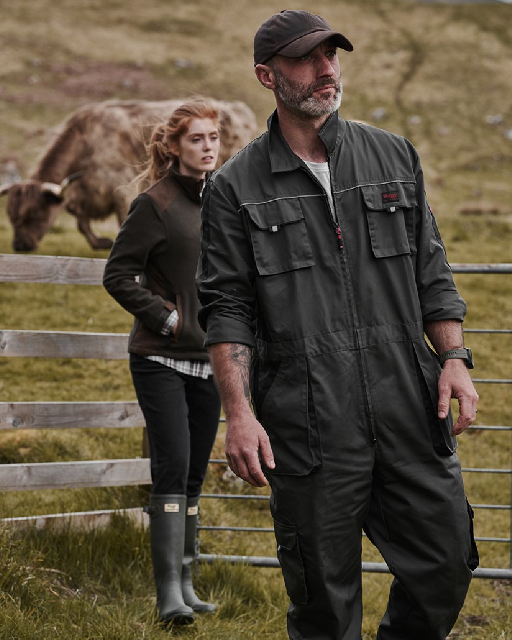 Spruce Black Coloured Hoggs of Fife Workhogg Zipped Cotton Coverall on stable background #colour_spruce-black