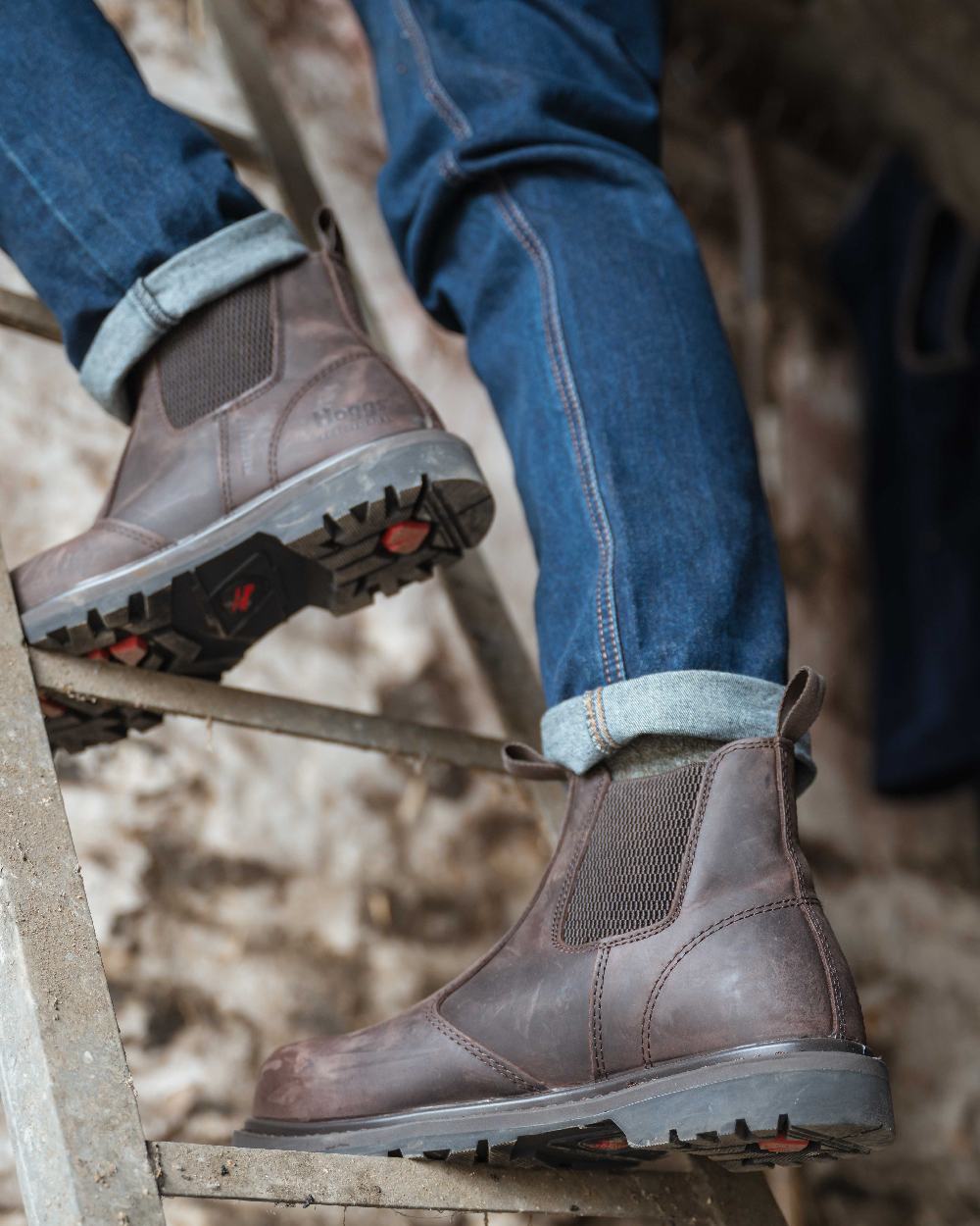 Crazy Horse Brown Coloured Hoggs of Fife Zeus Safety Dealer Boots on building background #colour_crazy-horse-brown