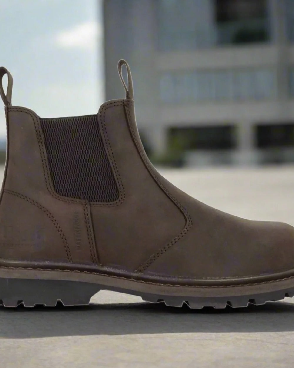 Crazy Horse Brown Coloured Hoggs of Fife Zeus Safety Dealer Boots on building background #colour_crazy-horse-brown
