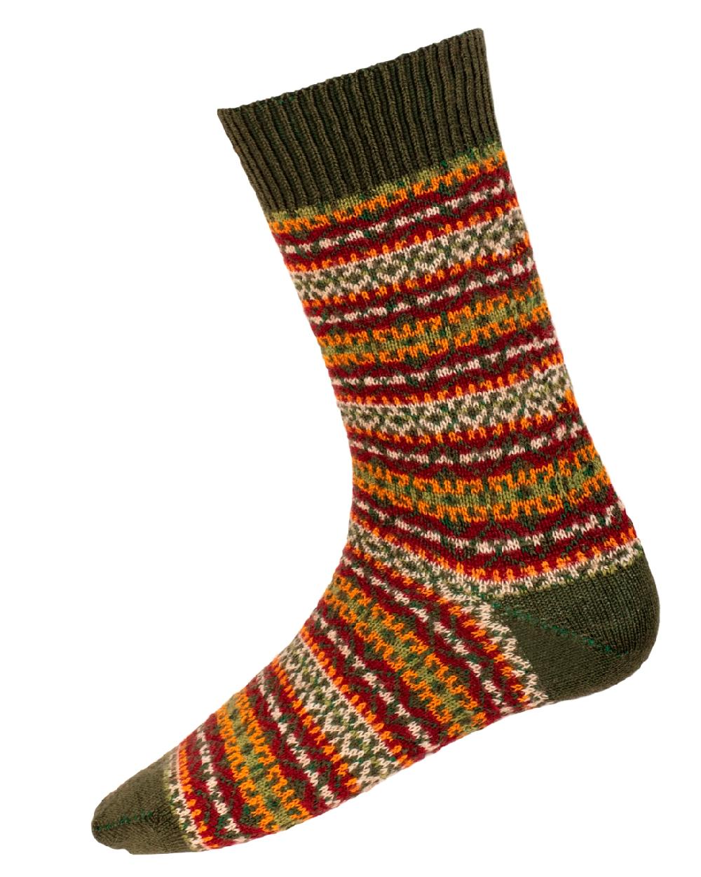Spruce coloured House of Cheviot Fairsle Short Socks on white background #colour_spruce