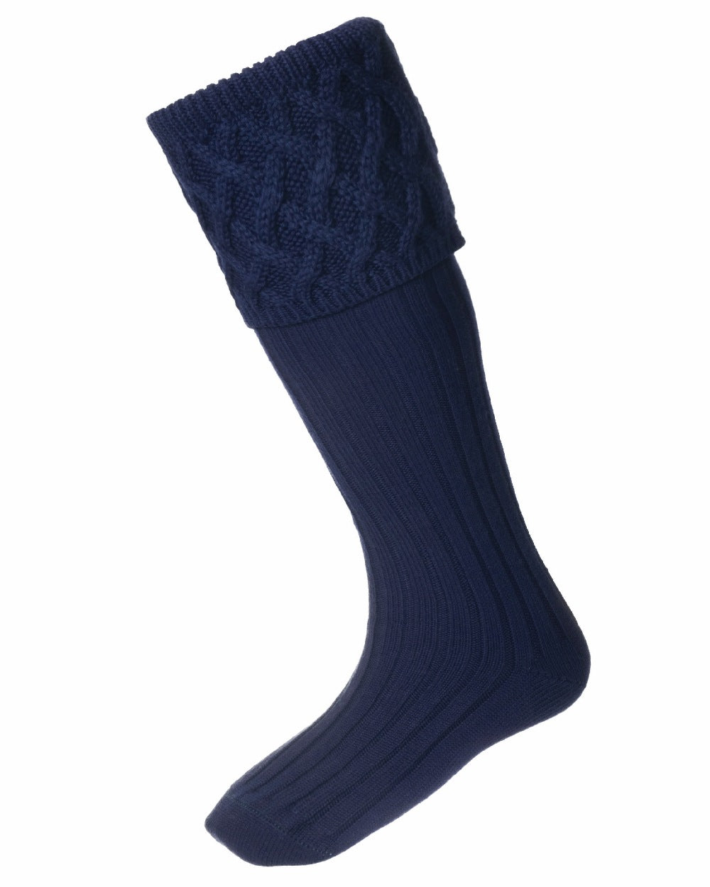 Navy coloured House of Cheviot Rannoch Socks on white background #colour_navy