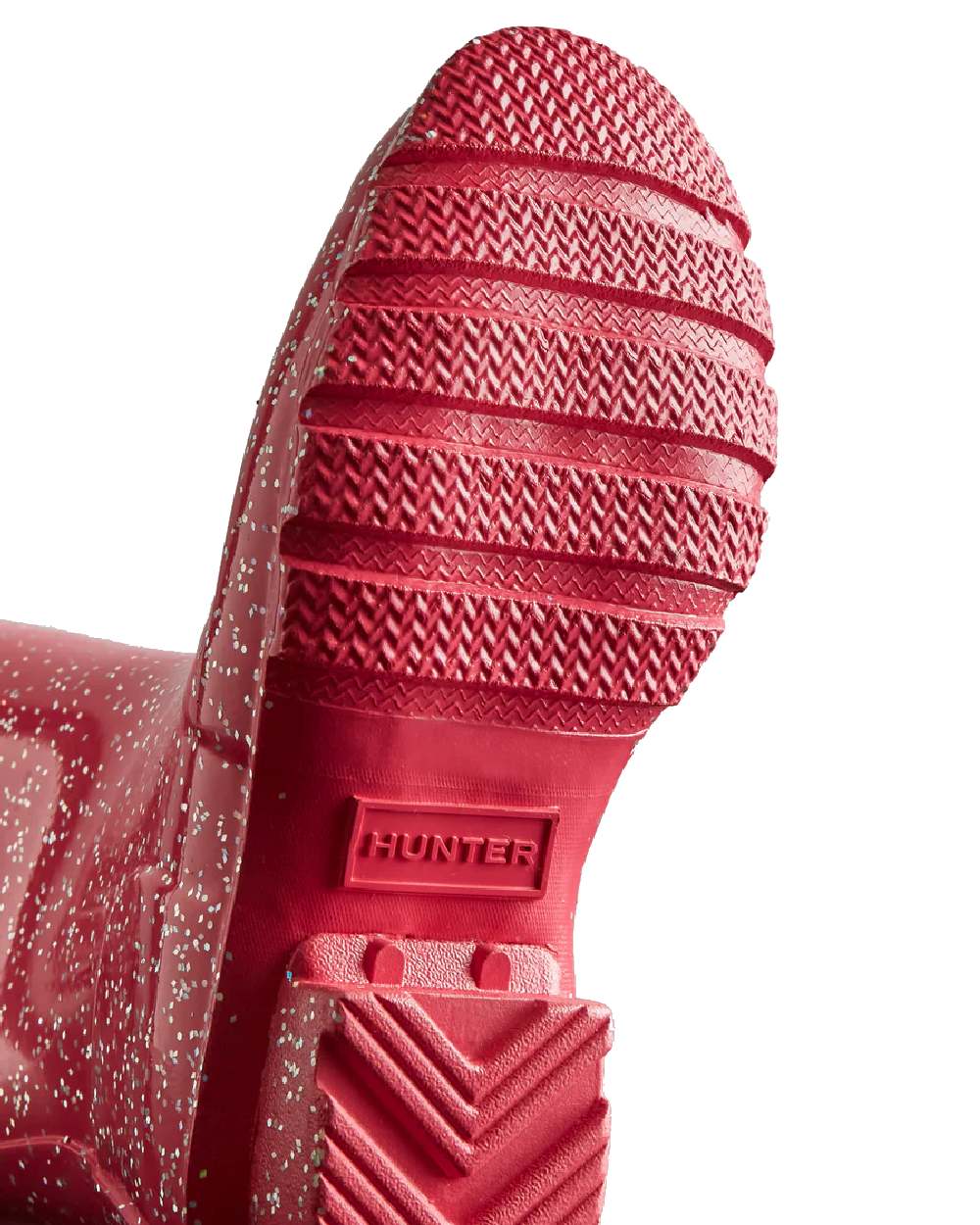 Thrift Pink coloured Hunter Big Kids Giant Glitter Wellington Boots on white background #colour_thrift-pink