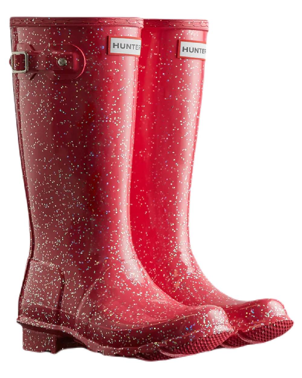 Thrift Pink coloured Hunter Big Kids Giant Glitter Wellington Boots on white background #colour_thrift-pink