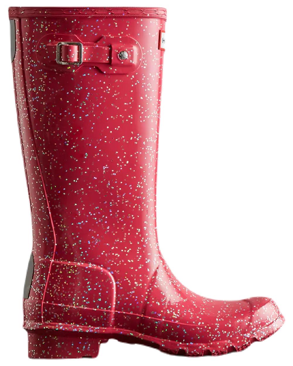Thrift Pink coloured Hunter Big Kids Giant Glitter Wellington Boots on white background #colour_thrift-pink