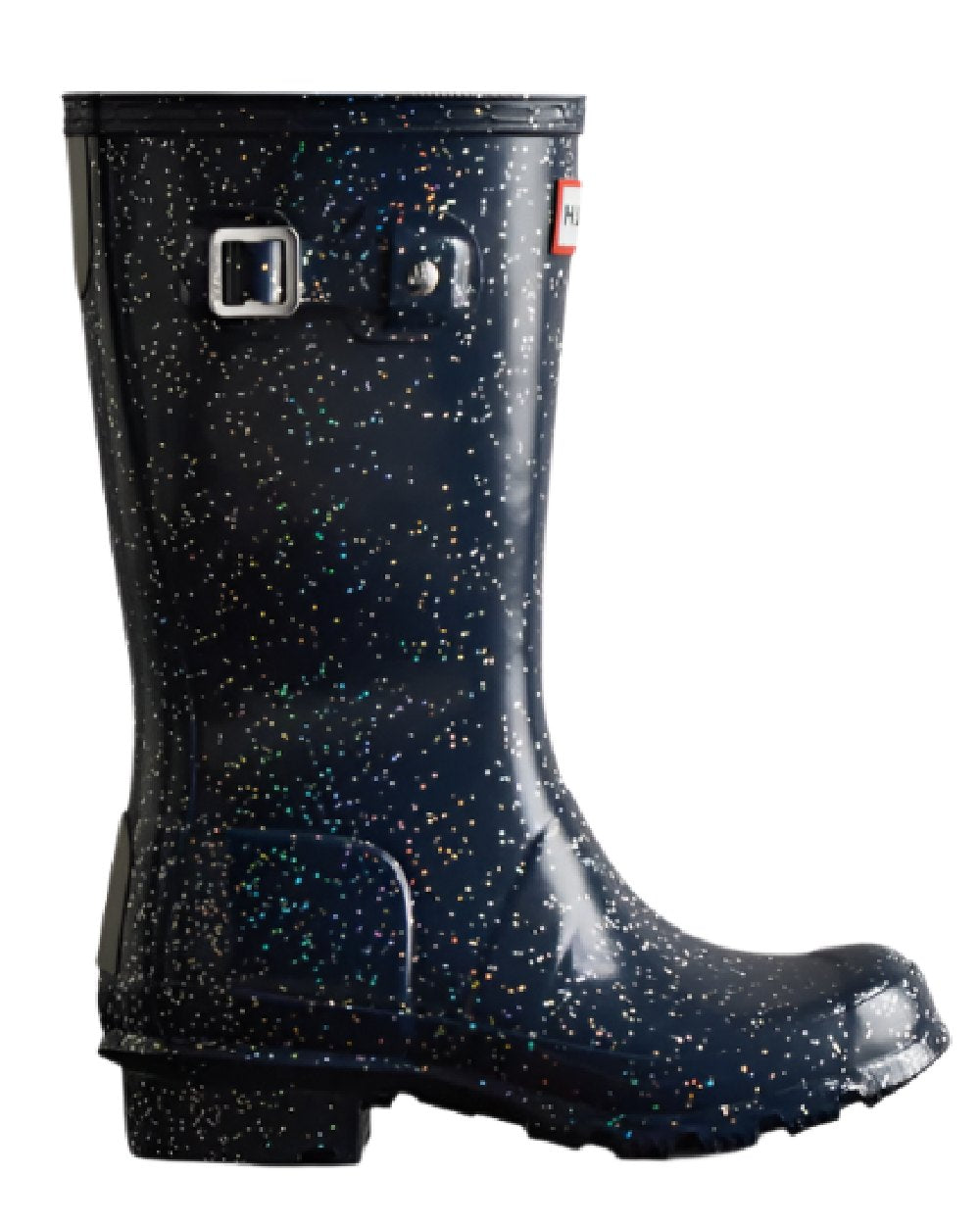 Valtameri Blue coloured Hunter Big Kids Giant Glitter Wellington Boots on white background #colour_valtameri-blue