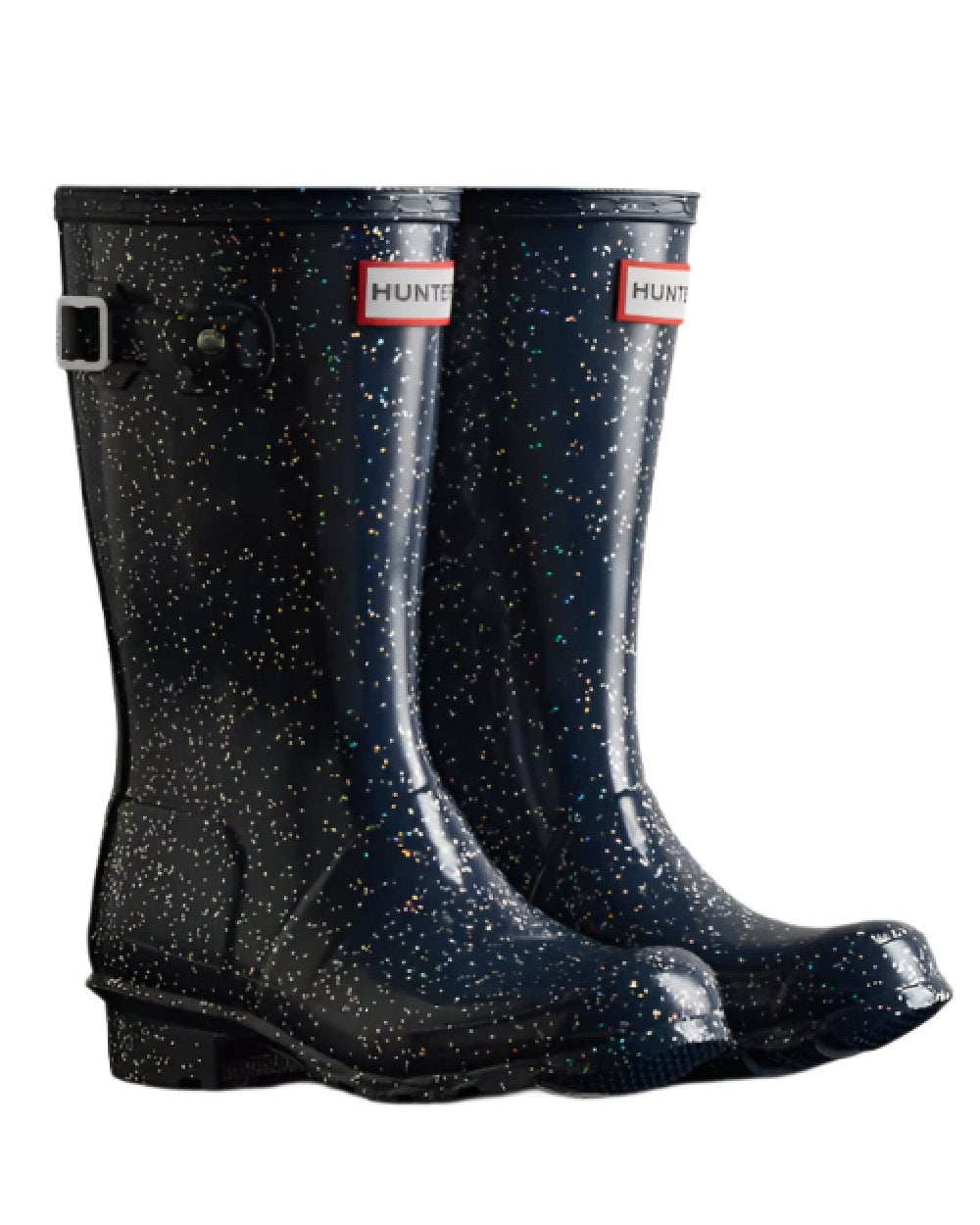 Valtameri Blue coloured Hunter Big Kids Giant Glitter Wellington Boots on white background #colour_valtameri-blue