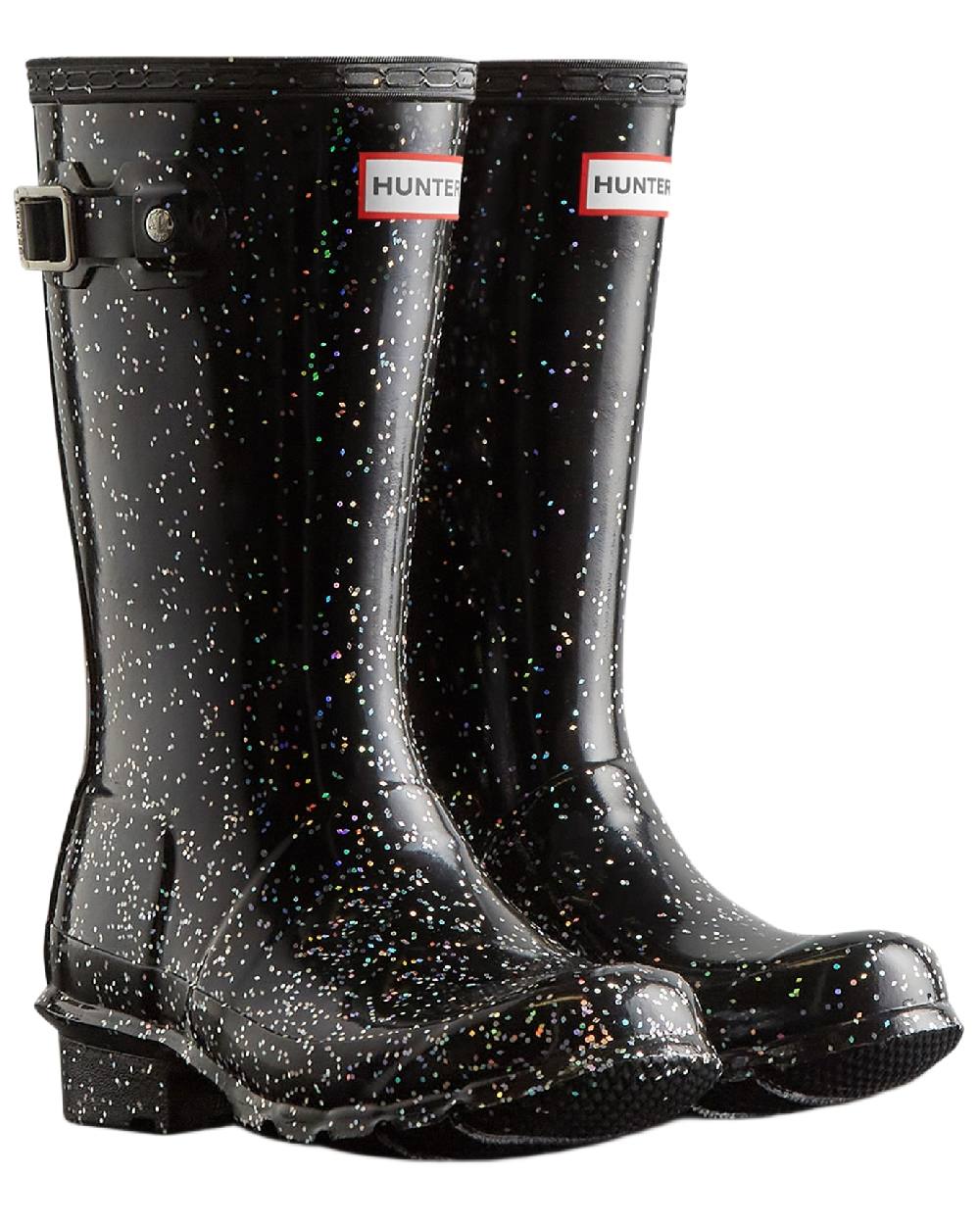 Black Coloured Hunter Big Kids Giant Glitter Wellingtons Boots on white background #colour_black