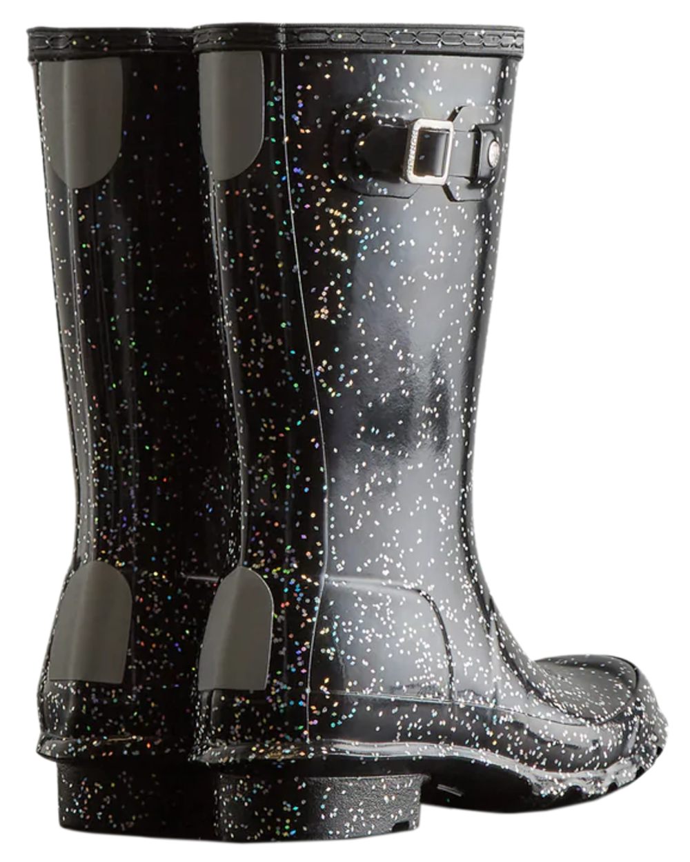 Black Coloured Hunter Big Kids Giant Glitter Wellingtons Boots on white background #colour_black