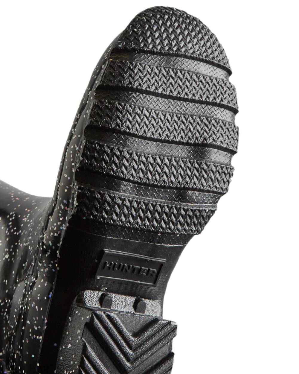 Black Coloured Hunter Big Kids Giant Glitter Wellingtons Boots on white background #colour_black