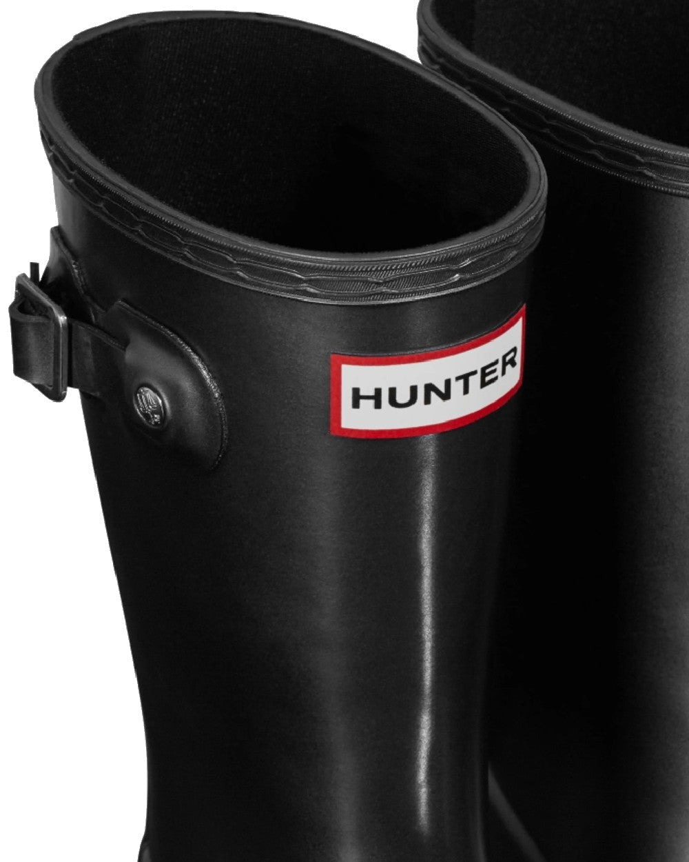Black coloured Hunter Big Kids Original Pearlised Wellington Boots on white background #colour_black