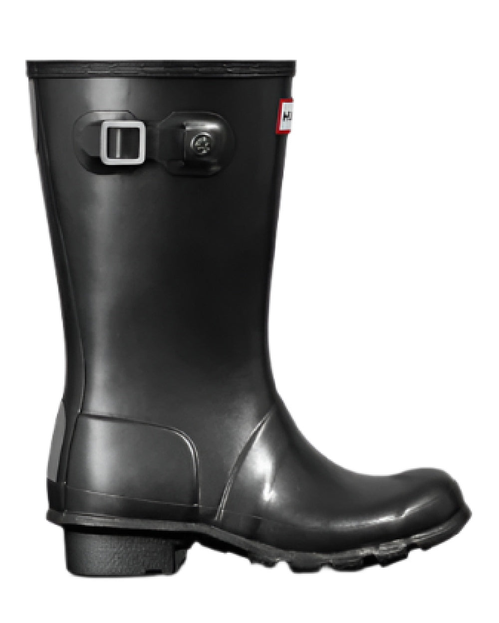 Black coloured Hunter Big Kids Original Pearlised Wellington Boots on white background #colour_black