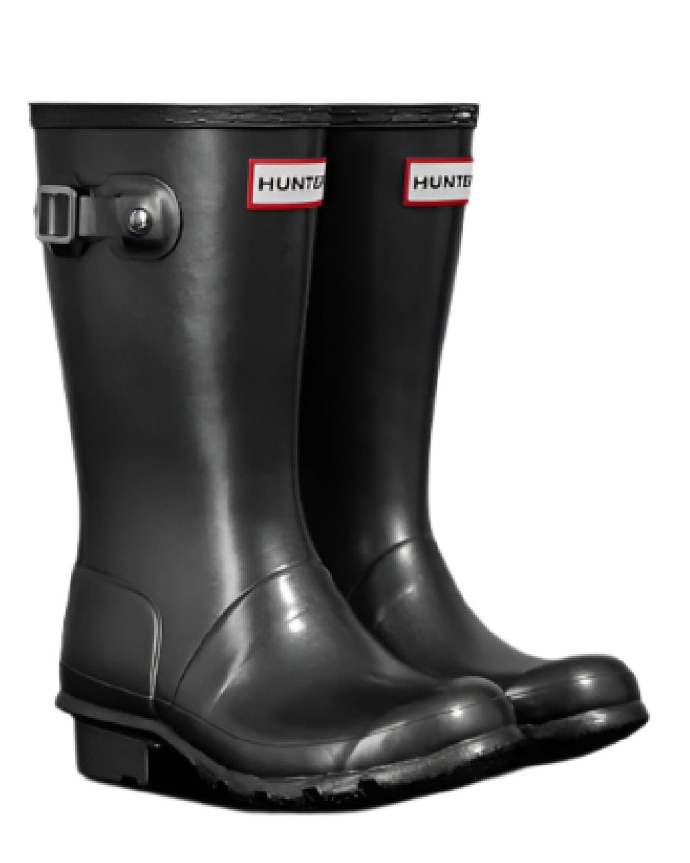 Black coloured Hunter Big Kids Original Pearlised Wellington Boots on white background #colour_black