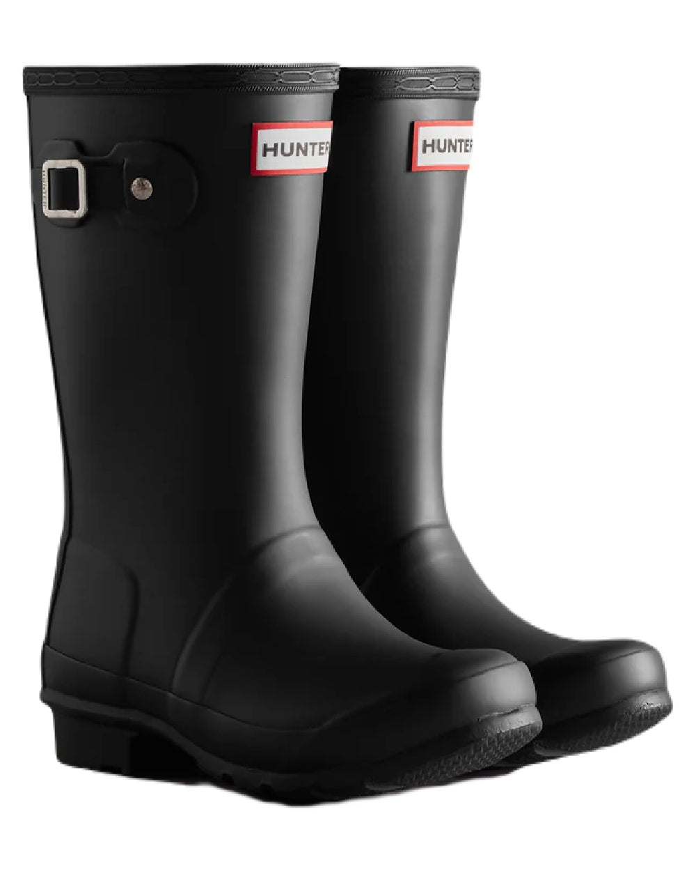 Black coloured Hunter Big Kids Original Wellington Boots on white background #colour_black
