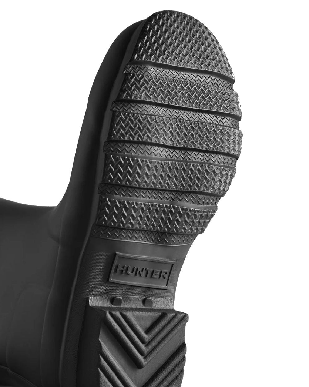 Black coloured Hunter Big Kids Original Wellington Boots on white background #colour_black