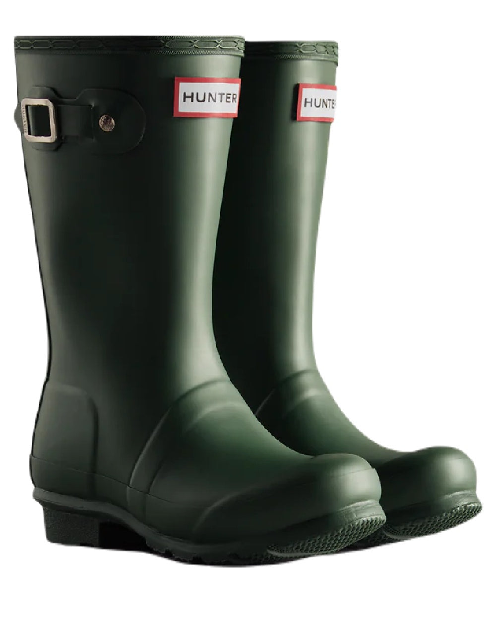 Hunter Green coloured Hunter Big Kids Original Wellington Boots on white background #colour_hunter-green
