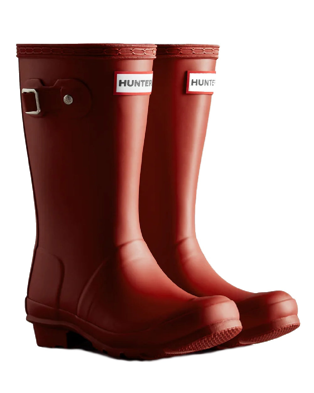 Military Red coloured Hunter Big Kids Original Wellington Boots on white background #colour_military-red