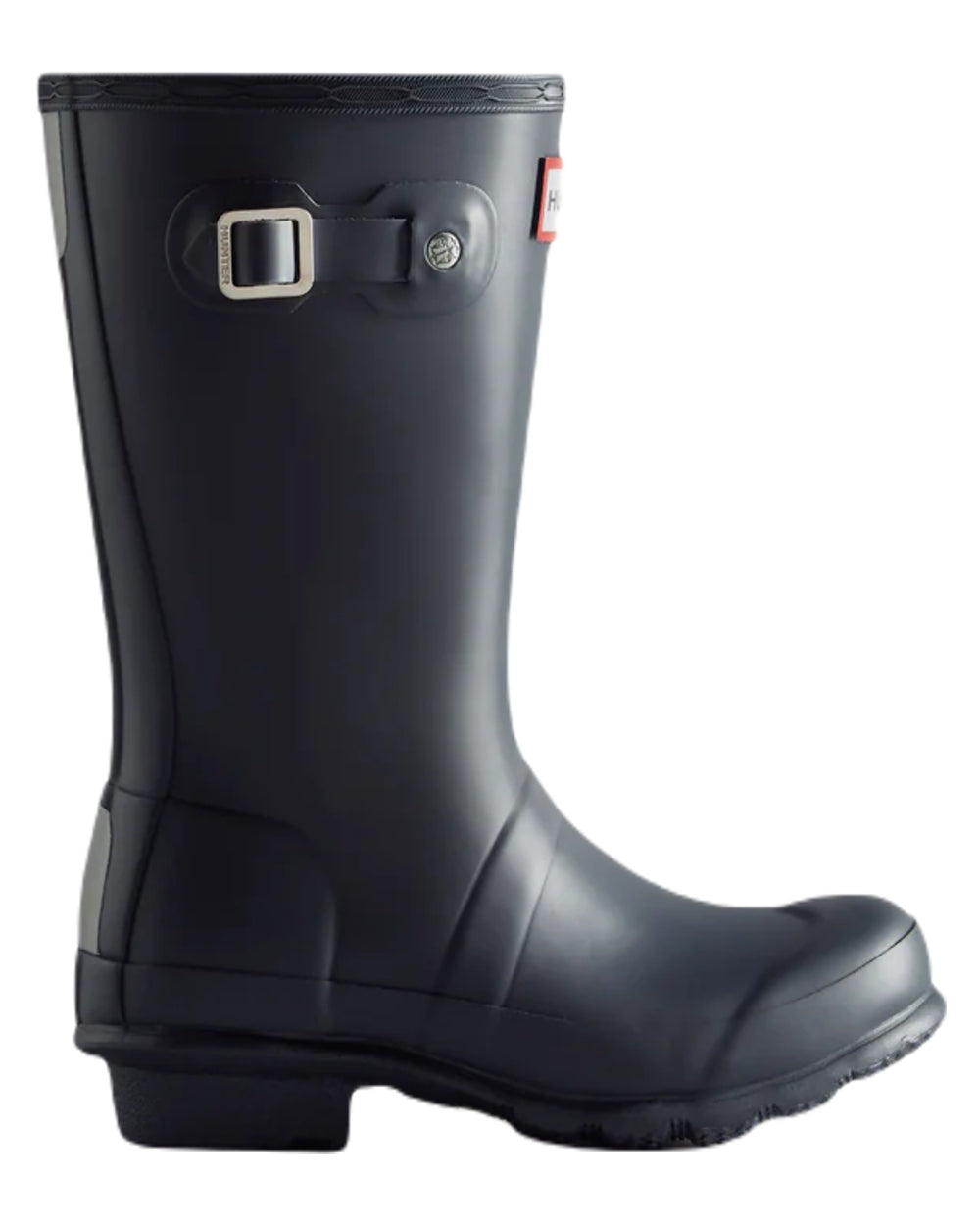 Navy coloured Hunter Big Kids Original Wellington Boots on white background #colour_navy