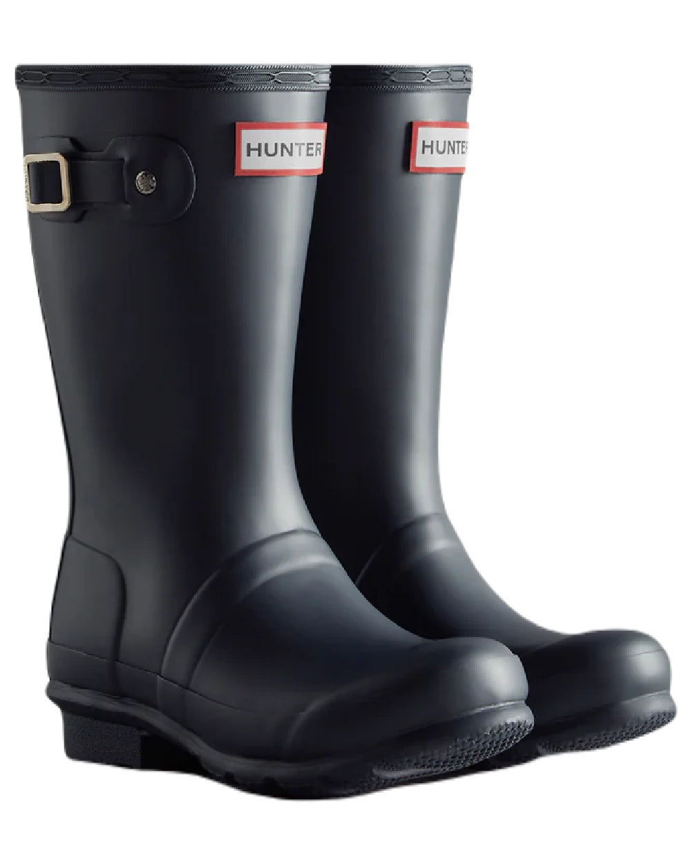 Navy coloured Hunter Big Kids Original Wellington Boots on white background #colour_navy