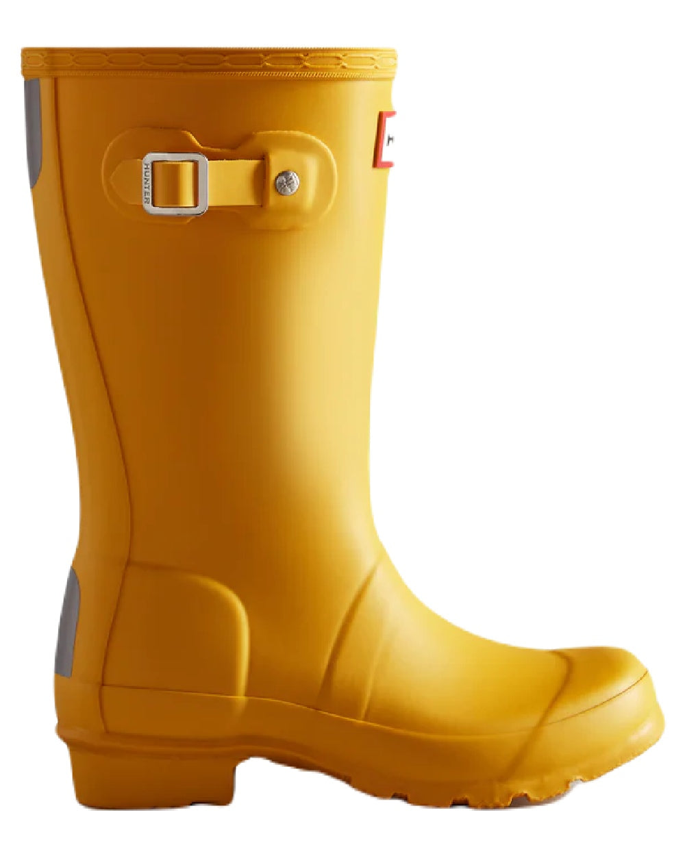 Yellow coloured Hunter Big Kids Original Wellington Boots on white background #colour_yellow