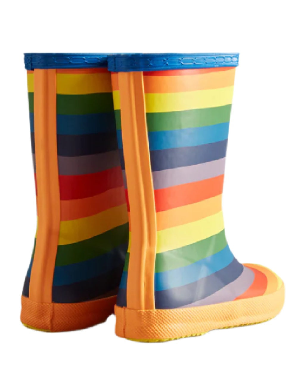 Rainbow coloured Hunter Kids First Classic Rainbow Print Wellington Boots on white background #colour_rainbow