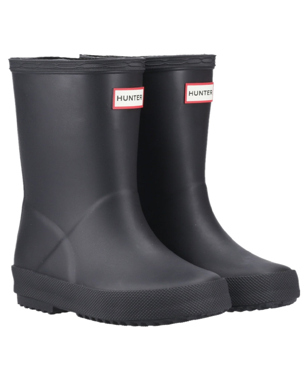 Black Coloured Hunter Kids First Classic Wellingtons on white background #colour_black