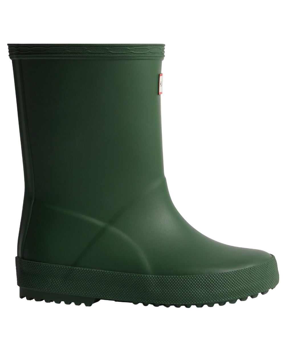 Green Coloured Hunter Kids First Classic Wellingtons on white background #colour_green
