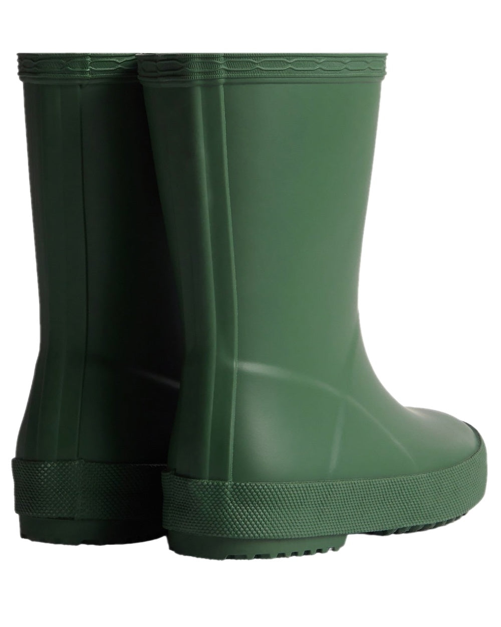 Green Coloured Hunter Kids First Classic Wellingtons on white background #colour_green