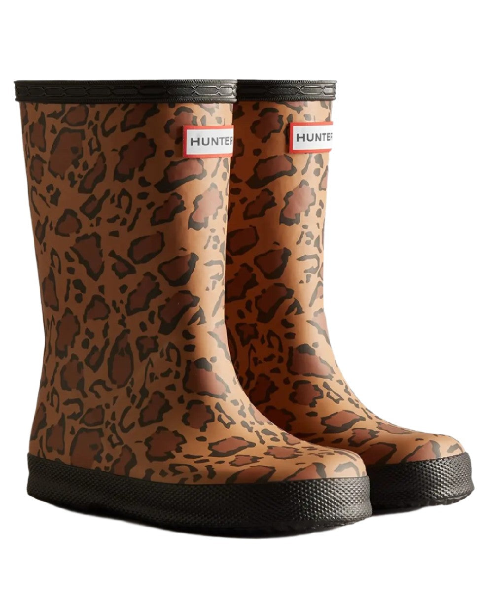 Leopard Print coloured Hunter Kids First Leopard Print Wellington Boots on white background #colour_leopard-print