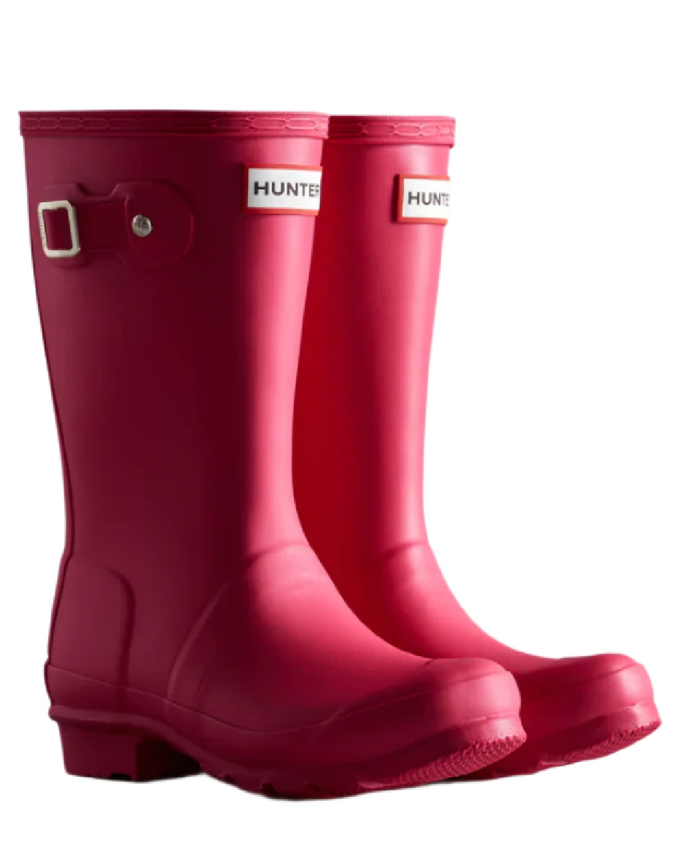 Bright Pink coloured Hunter Little Kids Original Wellington Boots on white background #colour_bright-pink
