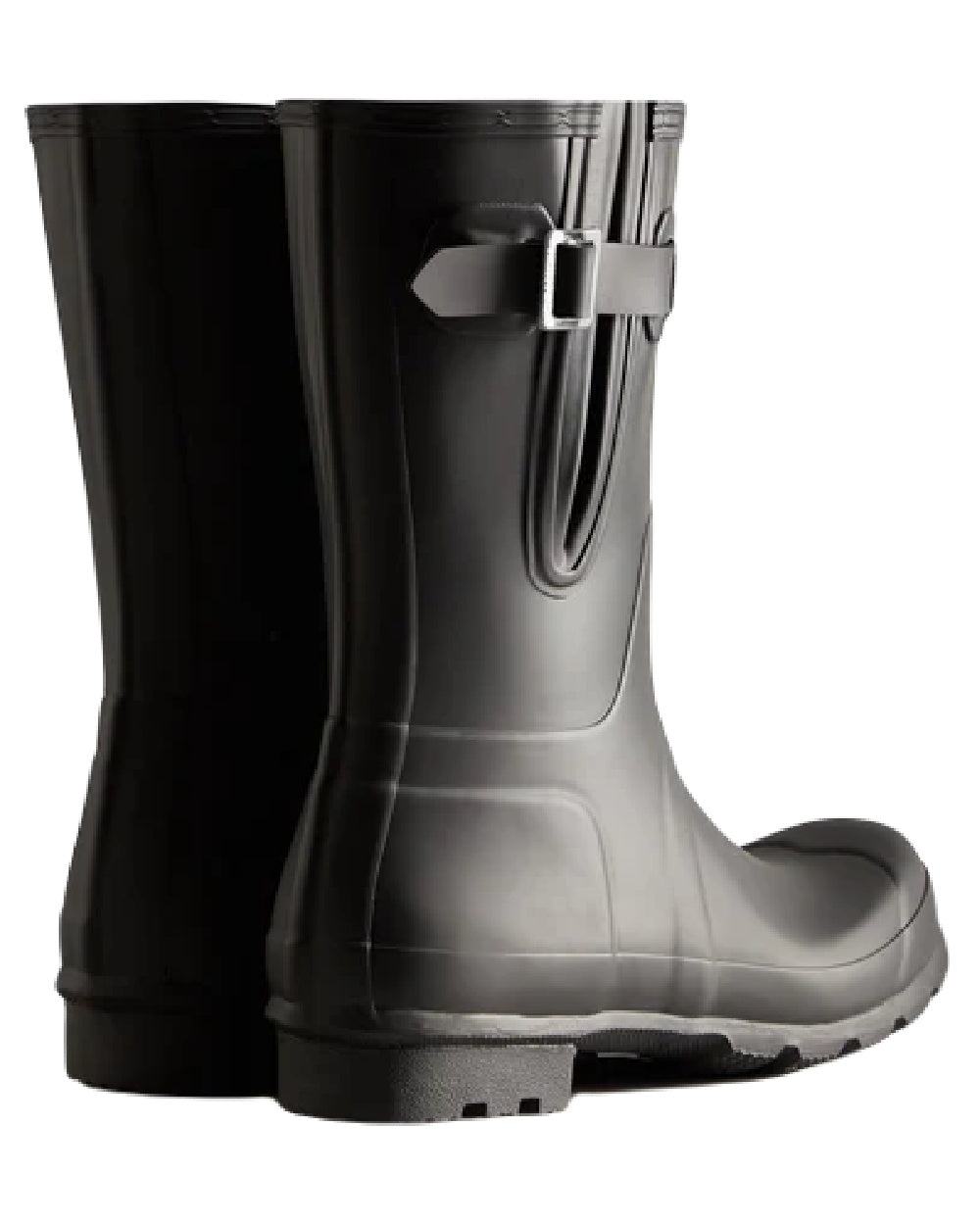 Black coloured Hunter Mens Adjustable Short Wellington Boots on white background #colour_black