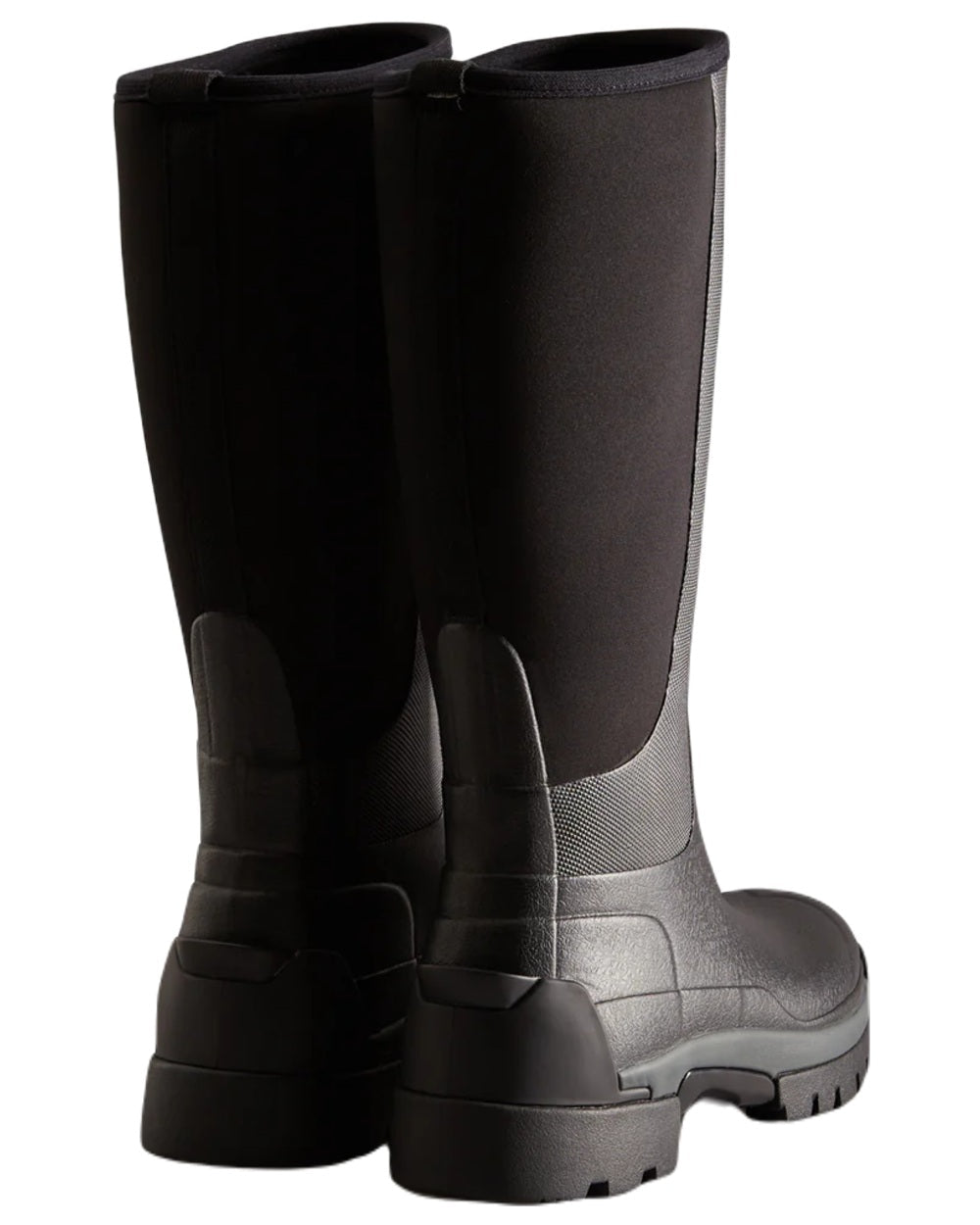Black coloured Hunter Womens Balmoral Hybrid Tall Wellington Boots on white background #colour_black