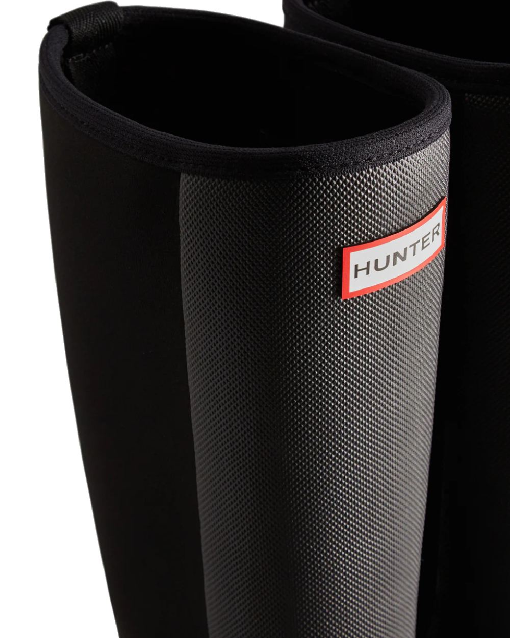 Black coloured Hunter Womens Balmoral Hybrid Tall Wellington Boots on white background #colour_black