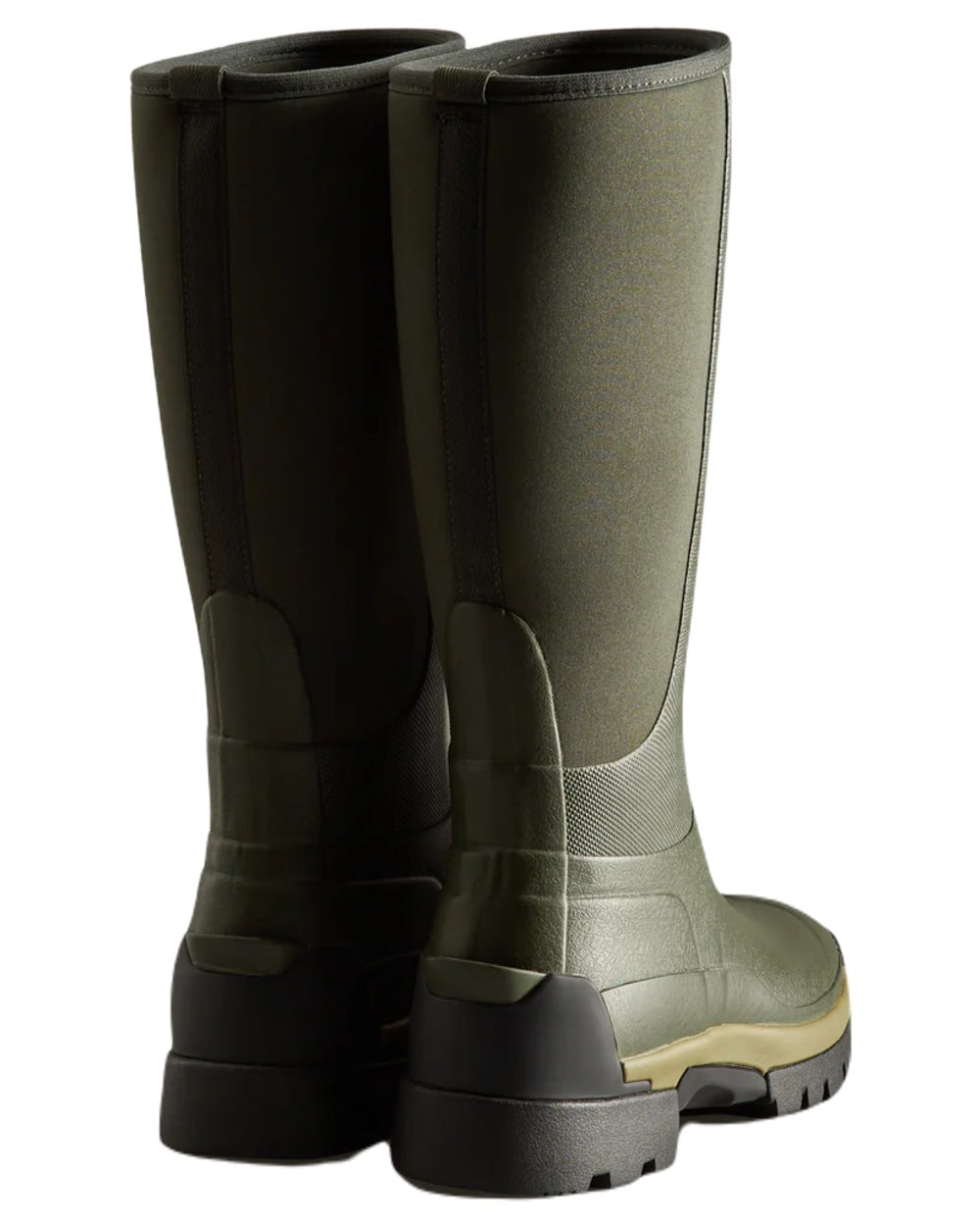 Olive coloured Hunter Womens Balmoral Hybrid Tall Wellington Boots on white background #colour_olive