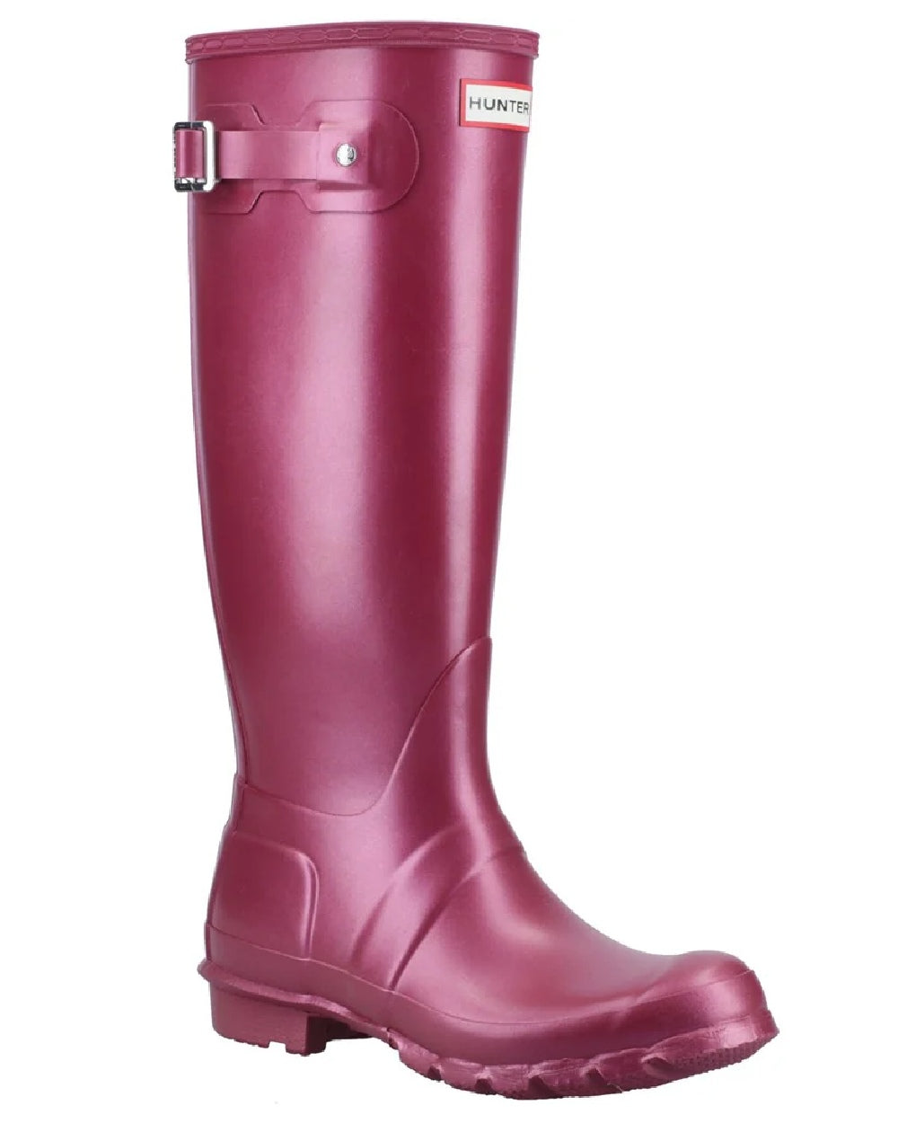 Hayes Burgundy coloured Hunter Womens Nebula Tall Wellington Boots on white background #colour_hayes-burgundy