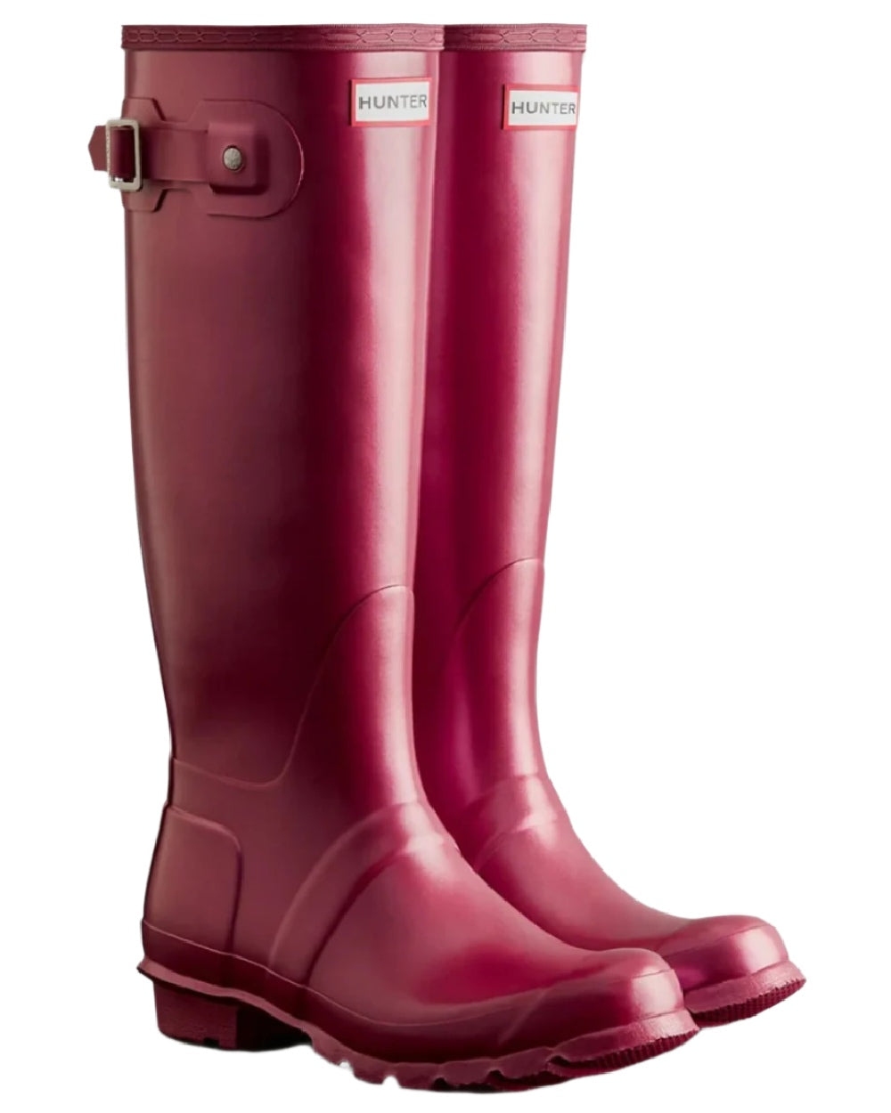 Hayes Burgundy coloured Hunter Womens Nebula Tall Wellington Boots on white background #colour_hayes-burgundy