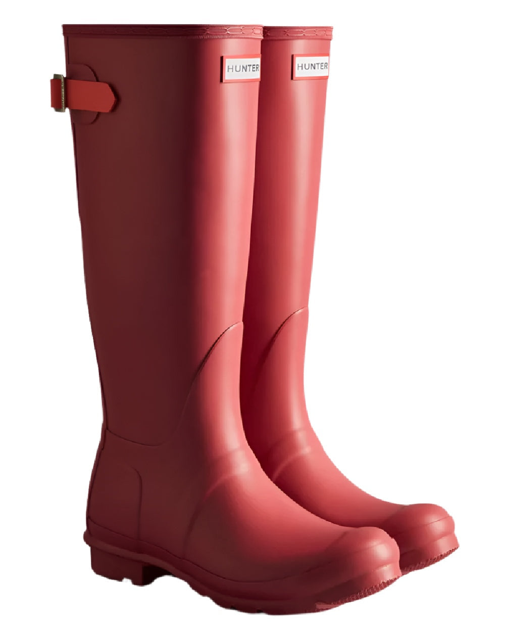 Glenmore Rose coloured Hunter Womens Original Tall Back Adjustable Wellington Boots on white background #colour_glenmore-rose