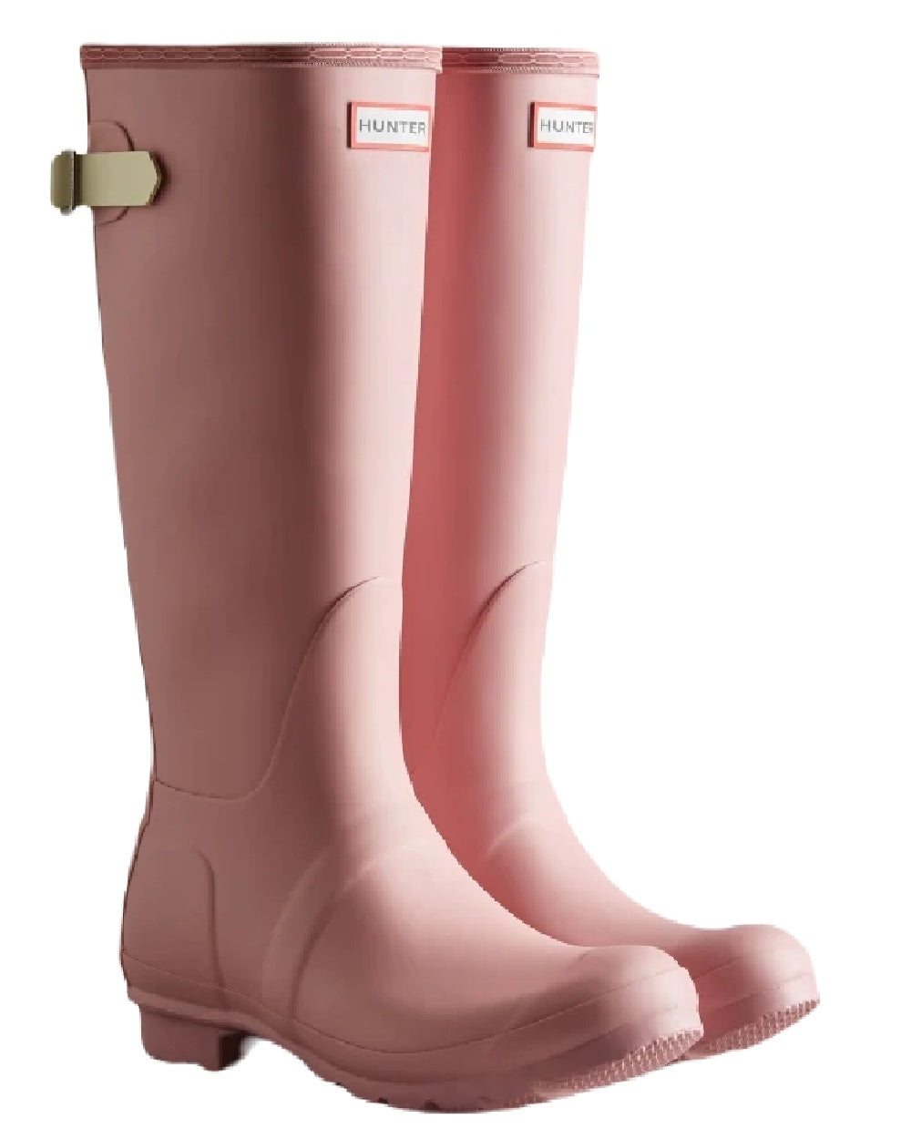Pink coloured Hunter Womens Original Tall Back Adjustable Wellington Boots on white background #colour_pink