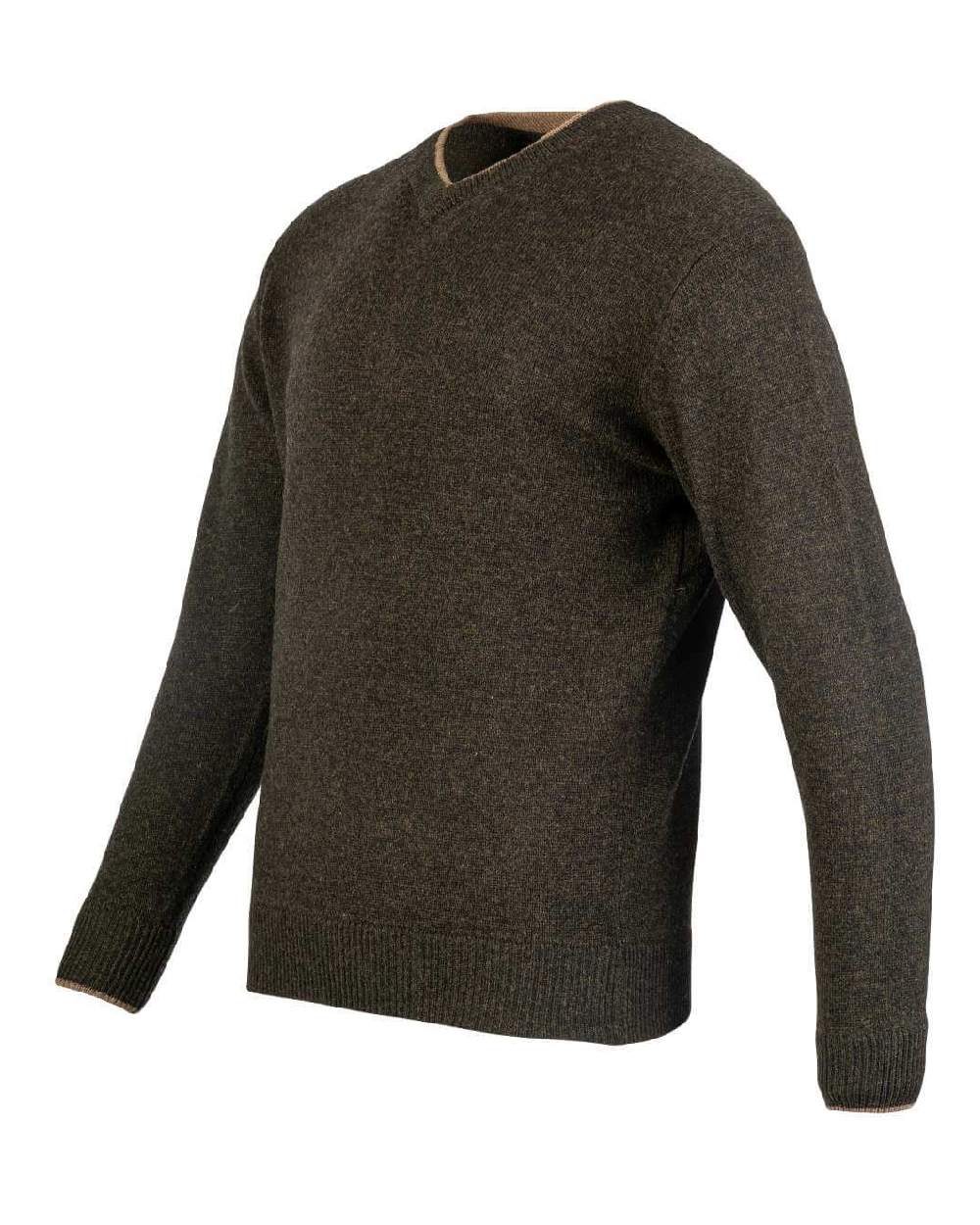 Dark Olive coloured Jack Pyke Ashcombe 100% Lambswool V-Neck on white background #colour_dark-olive