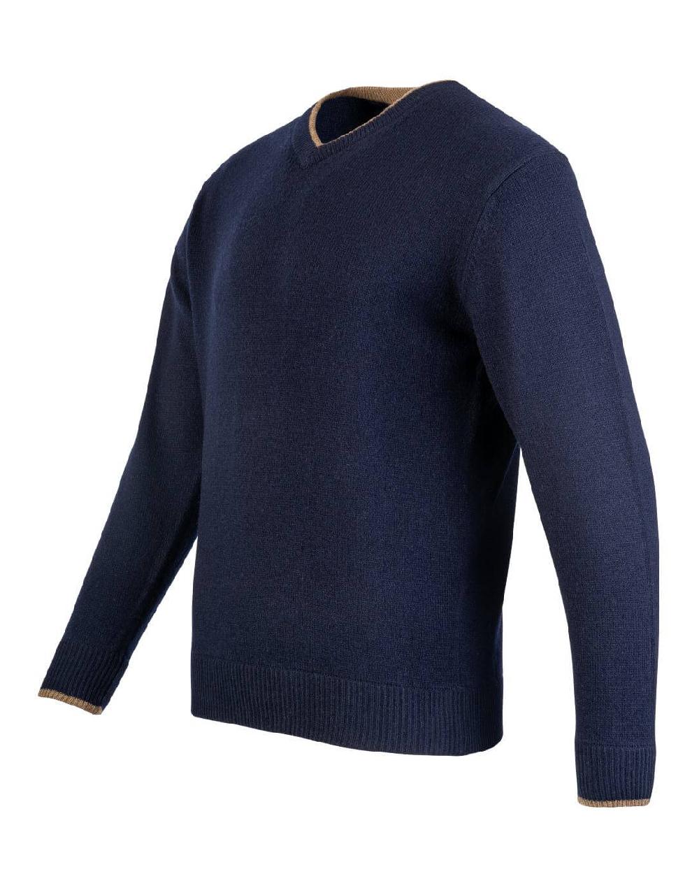 Navy coloured Jack Pyke Ashcombe 100% Lambswool V-Neck on white background #colour_navy