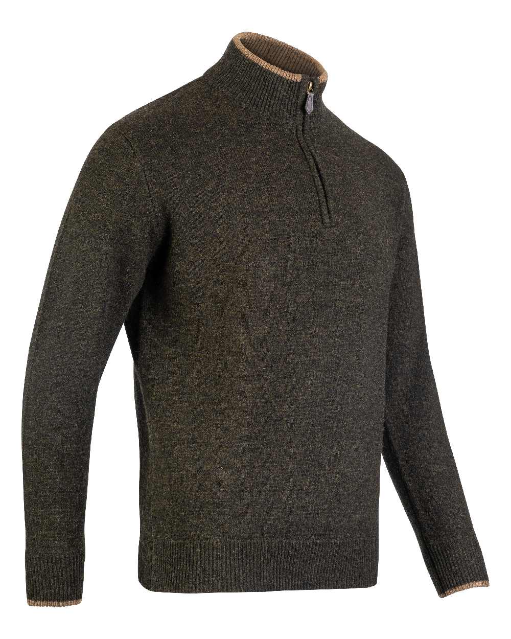 Dark Olive coloured Jack Pyke Ashcombe Lambswool Zip Knit Pullover on white background #colour_dark-olive